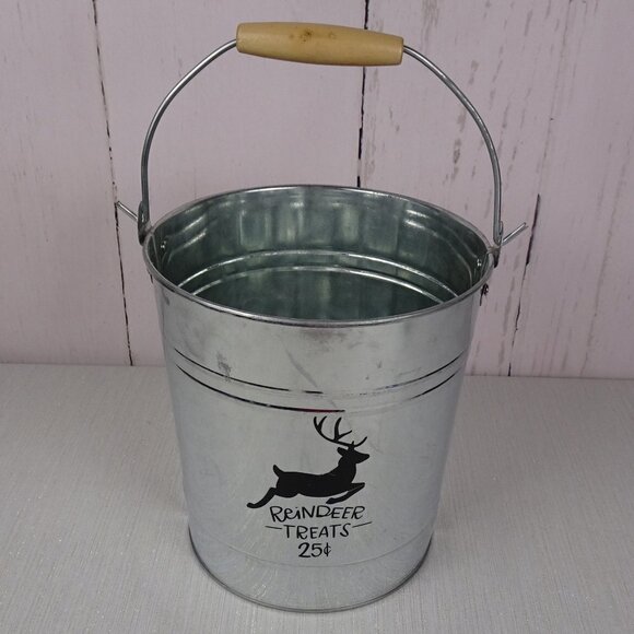 Christmas Galvanized Metal Pail "Reindeer" Farmhouse Rustic Holiday Decor New - Picture 1 of 5
